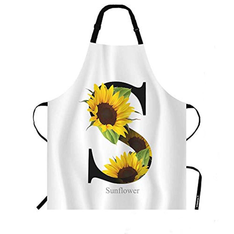 WONDERTIFY Letter S Apron,Alphabet with Sunflower White Background Bib Apron with Adjustable Neck for Men Women,Suitable for Home Kitchen Cooking Waitress Chef Grill Bistro Baking BBQ Cobbler Apron - Image 1
